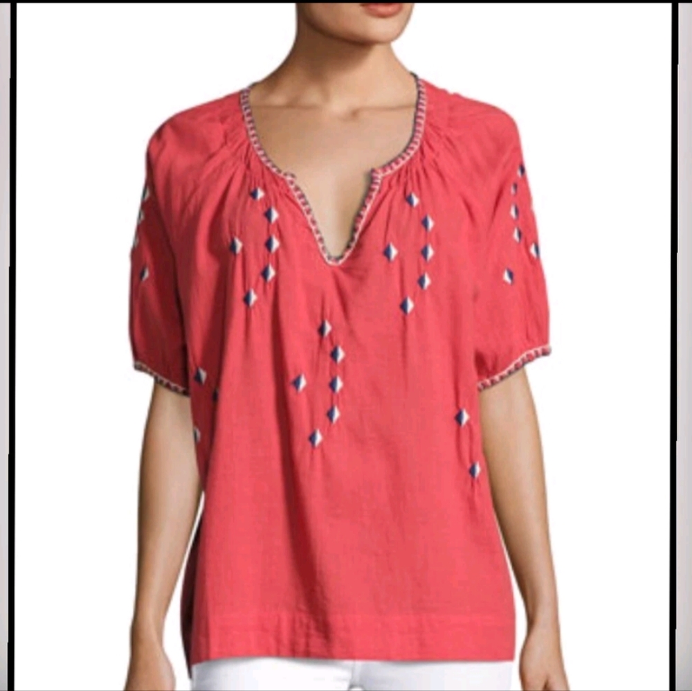 The Great The Hacienda Red Embroidered Boho Top Size S